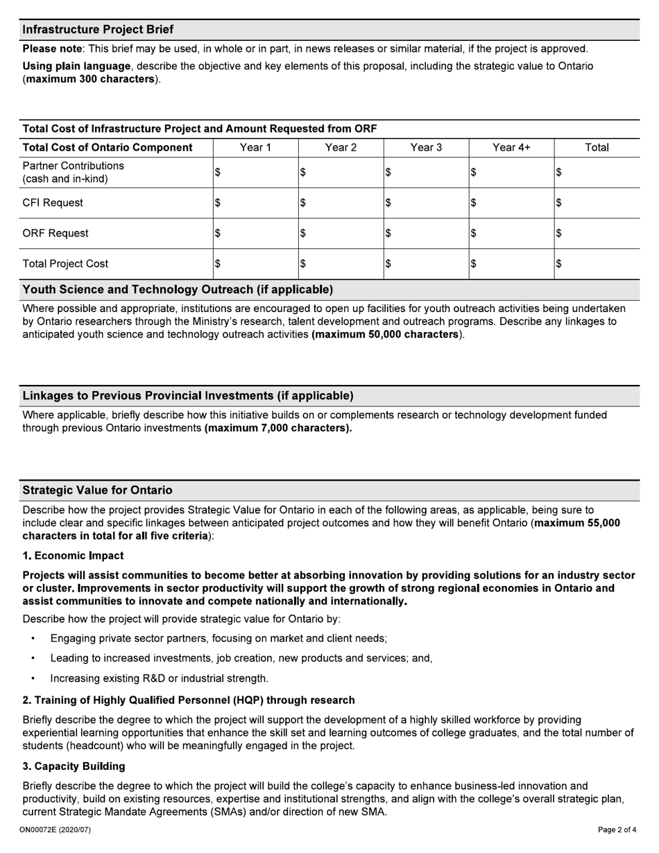 Form ON00072E Application to the Ontario Research Fund College-Industry Innovation Fund - Ontario, Canada, Page 2