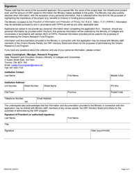 Form ON00072E Application to the Ontario Research Fund College-Industry Innovation Fund - Ontario, Canada, Page 4