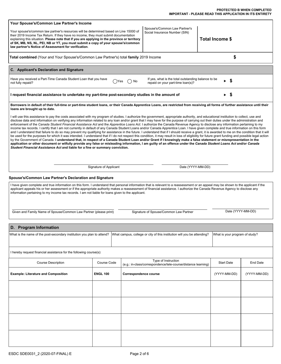 Form ESDC SDE0031_2 - 2021 - Fill Out, Sign Online and Download ...