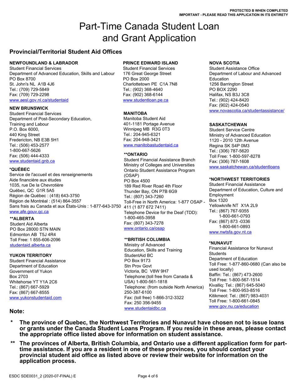 Form ESDC SDE0031_2 Part-Time Student Grant and Loan Application - Canada, Page 4