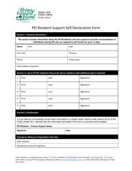 Document preview: Pei Resident Support Self-declaration Form - Prince Edward Island, Canada