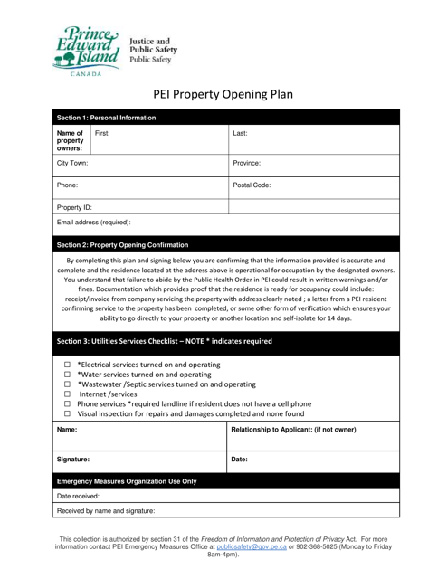 Pei Property Opening Plan - Prince Edward Island, Canada Download Pdf