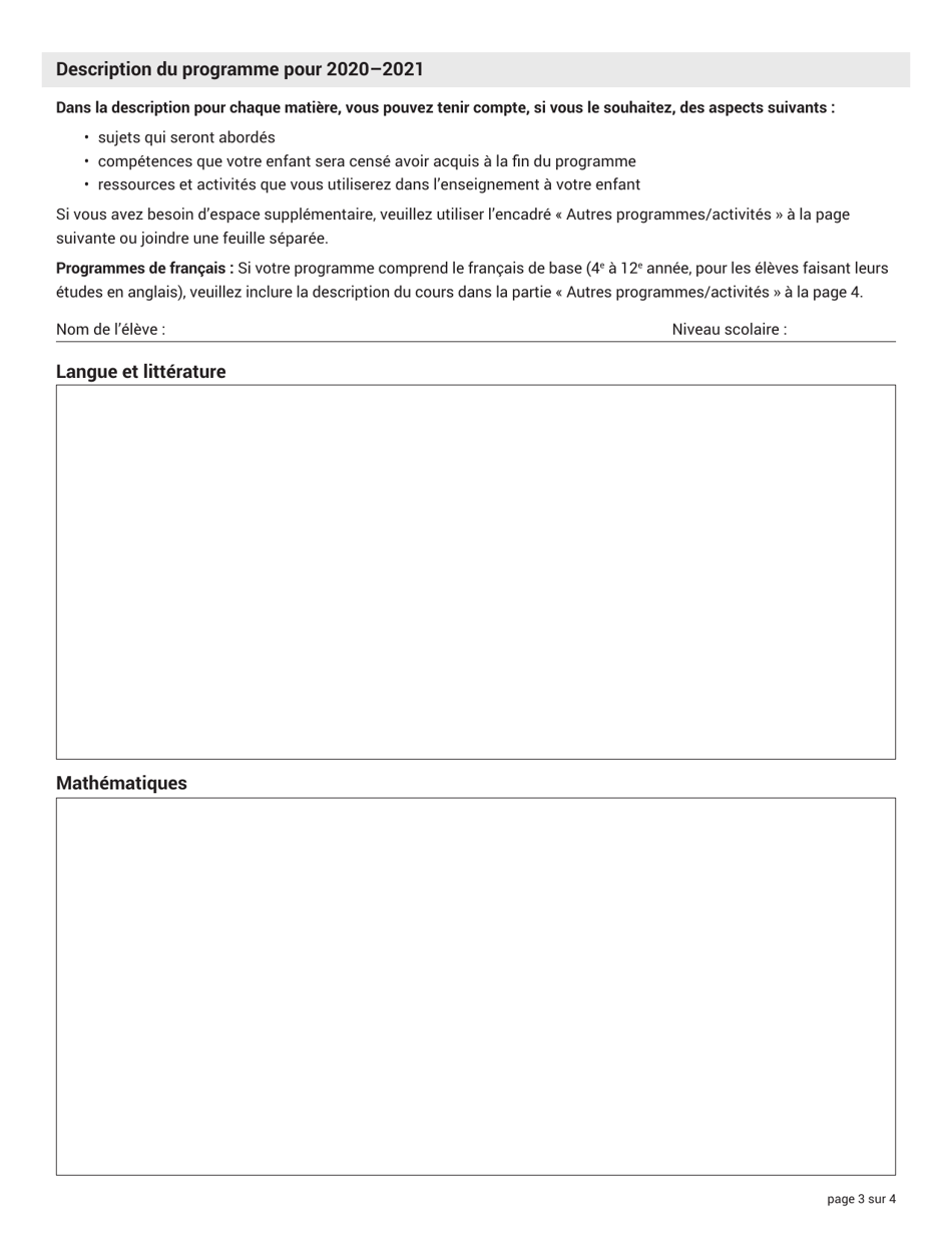 Formulaire Dinscription Pour Lenseignement a Domicile - Nova Scotia, Canada (French), Page 3