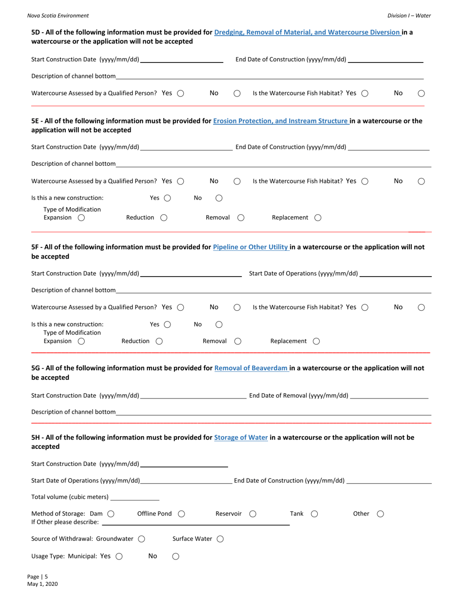Water Allocation Application for Approval - Nova Scotia, Canada, Page 5