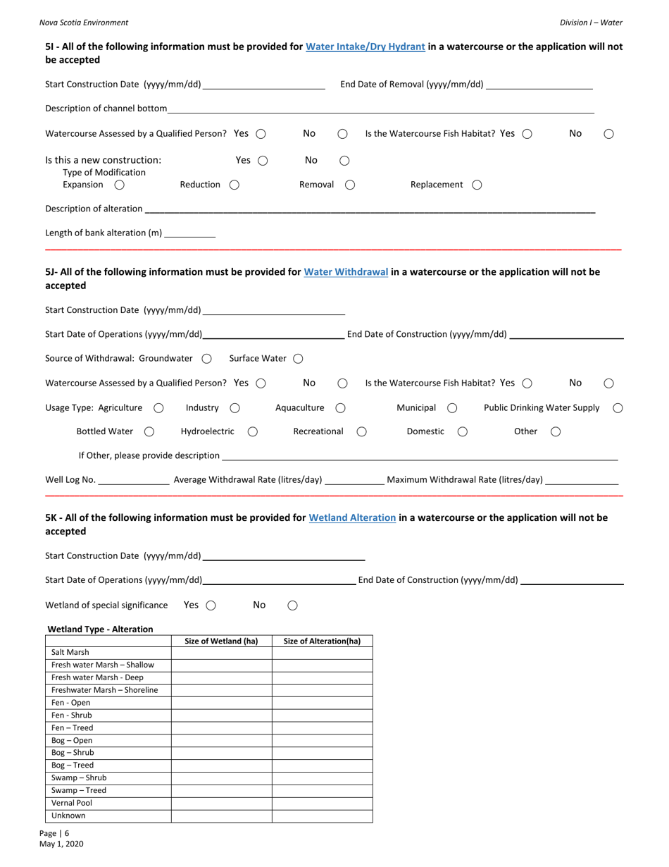 Water Allocation Application for Approval - Nova Scotia, Canada, Page 6