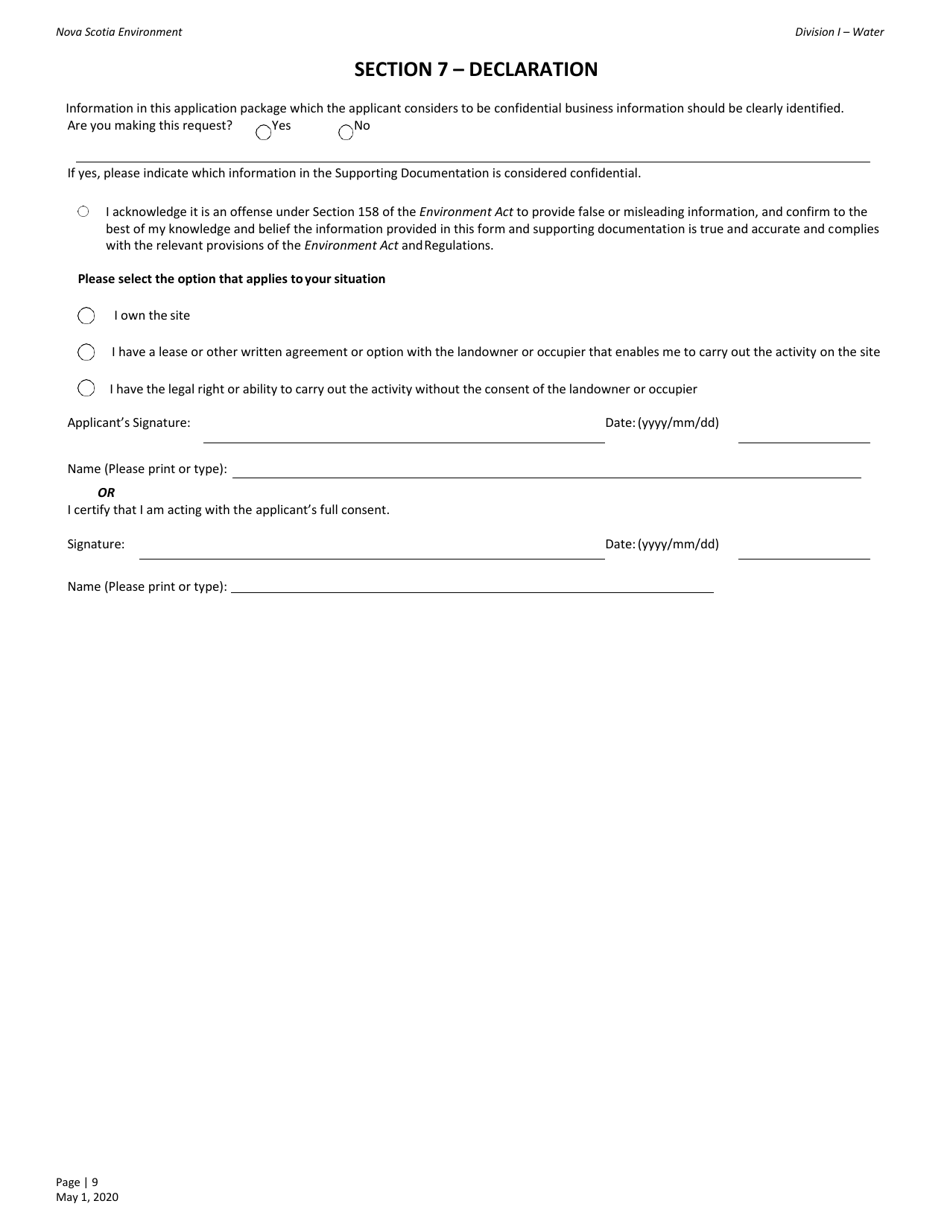 Water Allocation Application for Approval - Nova Scotia, Canada, Page 9