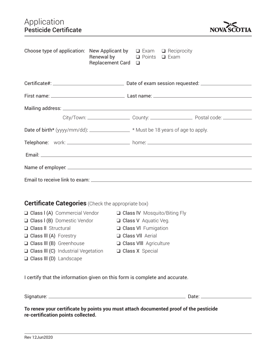 Pesticide Certificate Application - Nova Scotia, Canada, Page 2