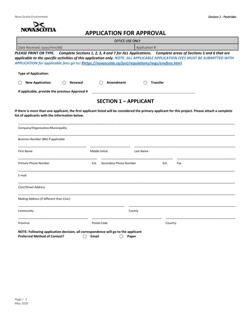 Application for Approval - Pesticides - Nova Scotia, Canada Download Pdf