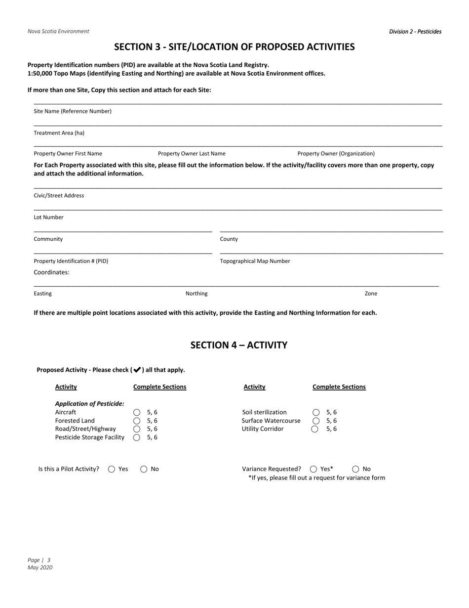 Application for Approval - Pesticides - Nova Scotia, Canada, Page 3