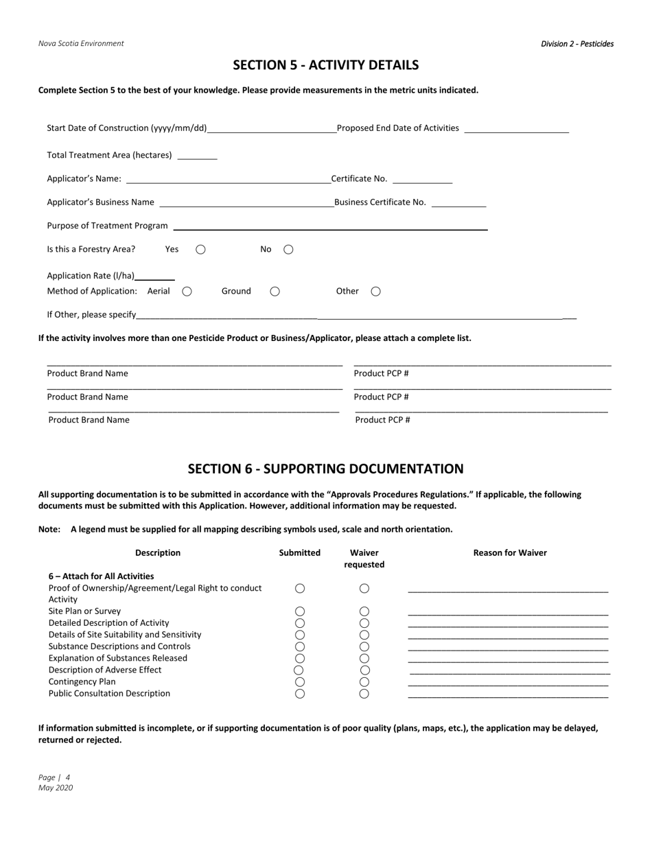 Application for Approval - Pesticides - Nova Scotia, Canada, Page 4