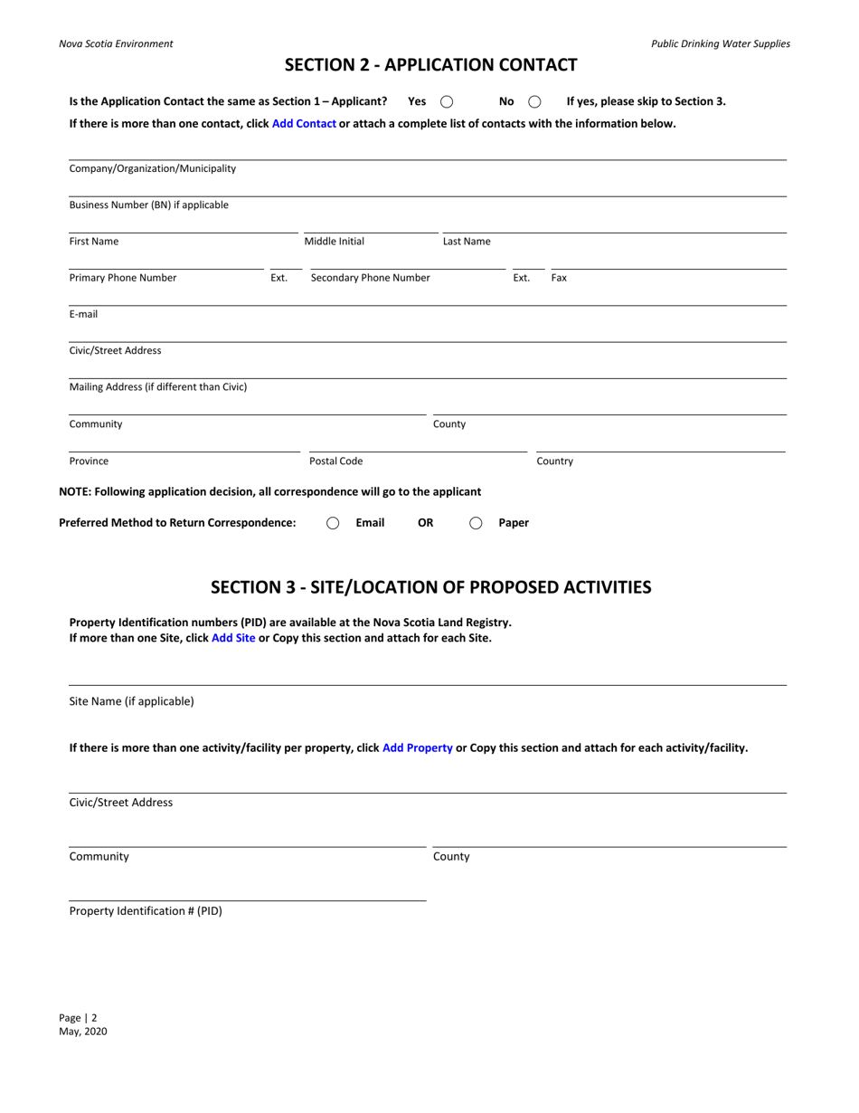 Nova Scotia Canada Public Drinking Water Supplies Application For Registration Fill Out Sign 8148