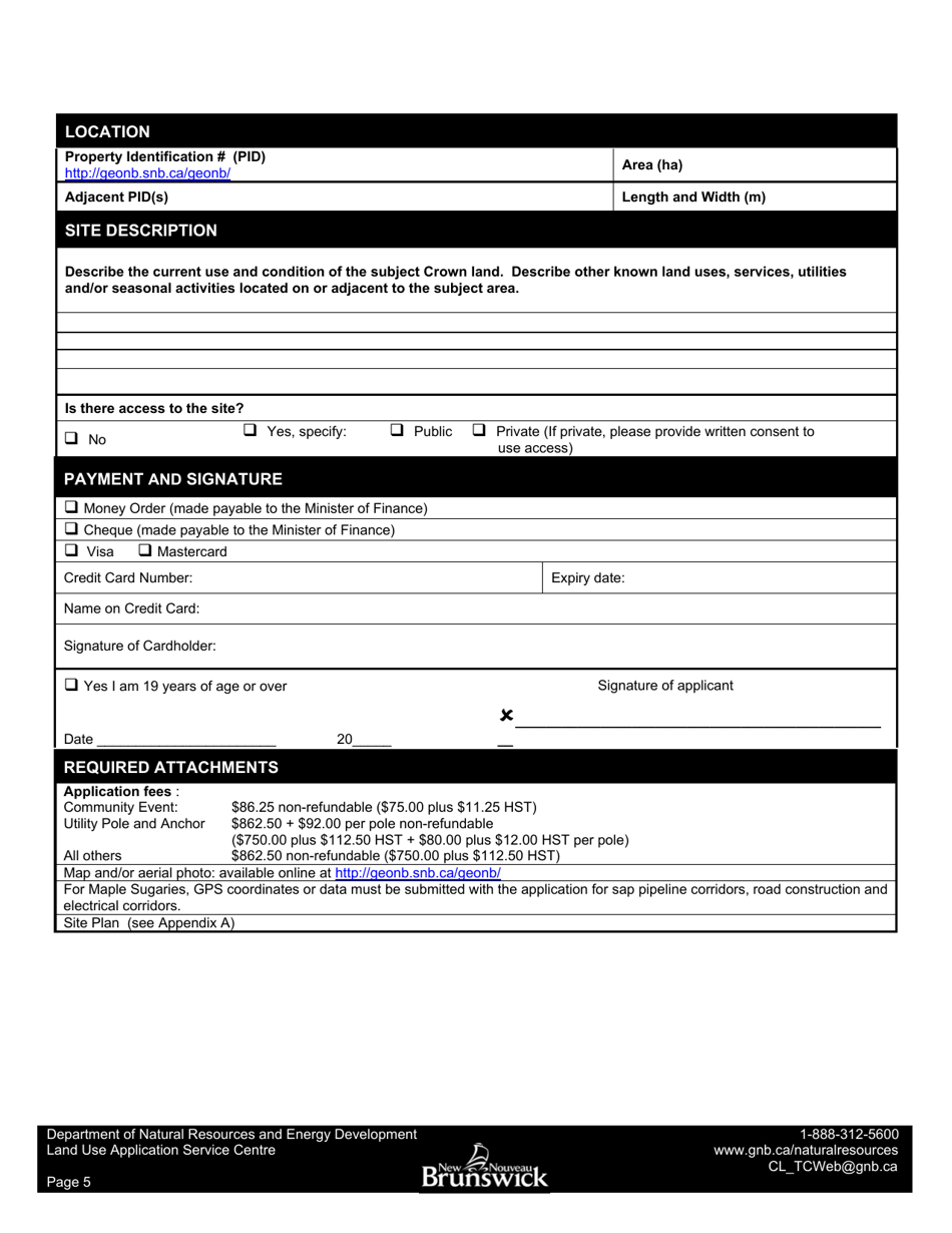 Application Form - Licence of Occupation - New Brunswick, Canada, Page 5