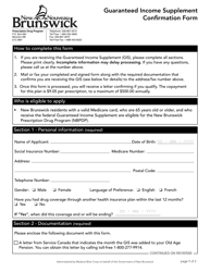 Form 892E Guaranteed Income Supplement Confirmation Form - New Brunswick, Canada