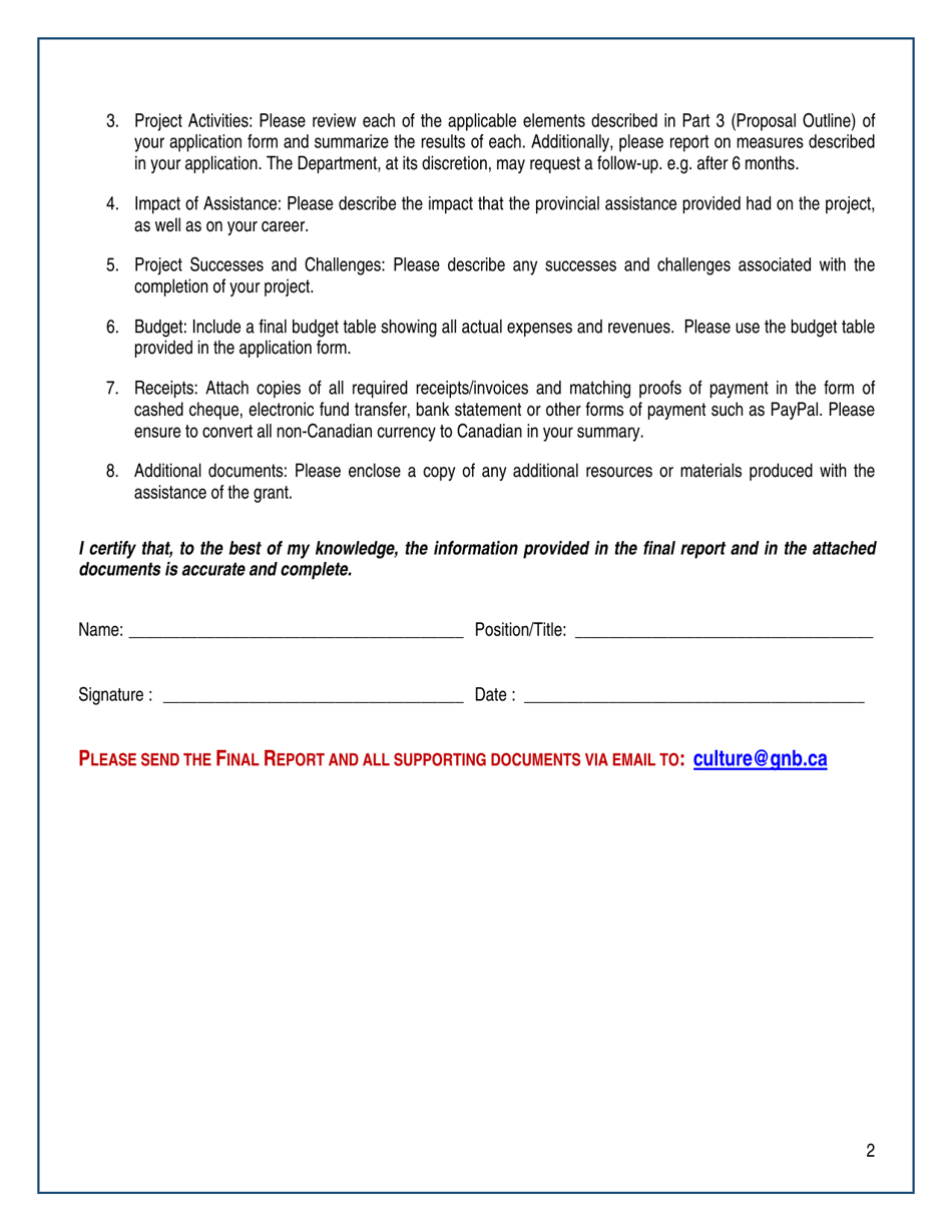 Strategic Initiatives Fund (Sif) Market Access Final Report - New Brunswick, Canada, Page 2