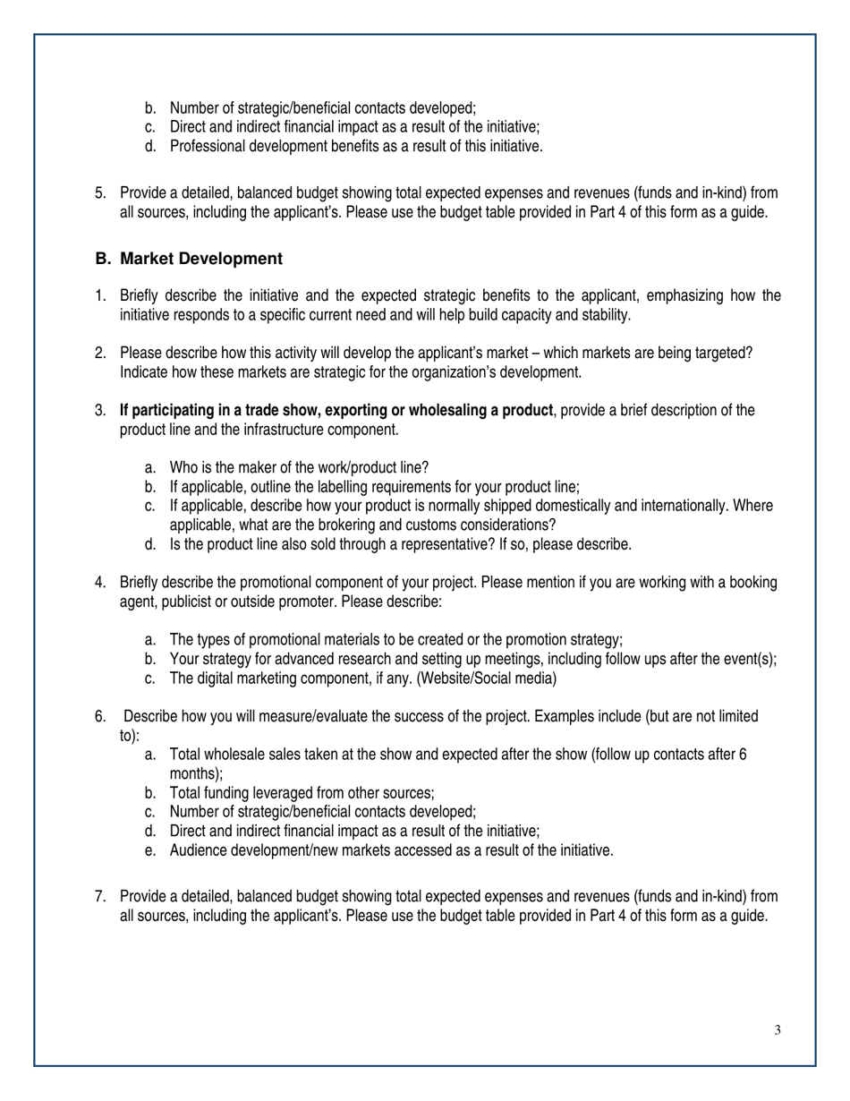 Strategic Initiatives Fund (Sif) Market Access Application - New Brunswick, Canada, Page 3