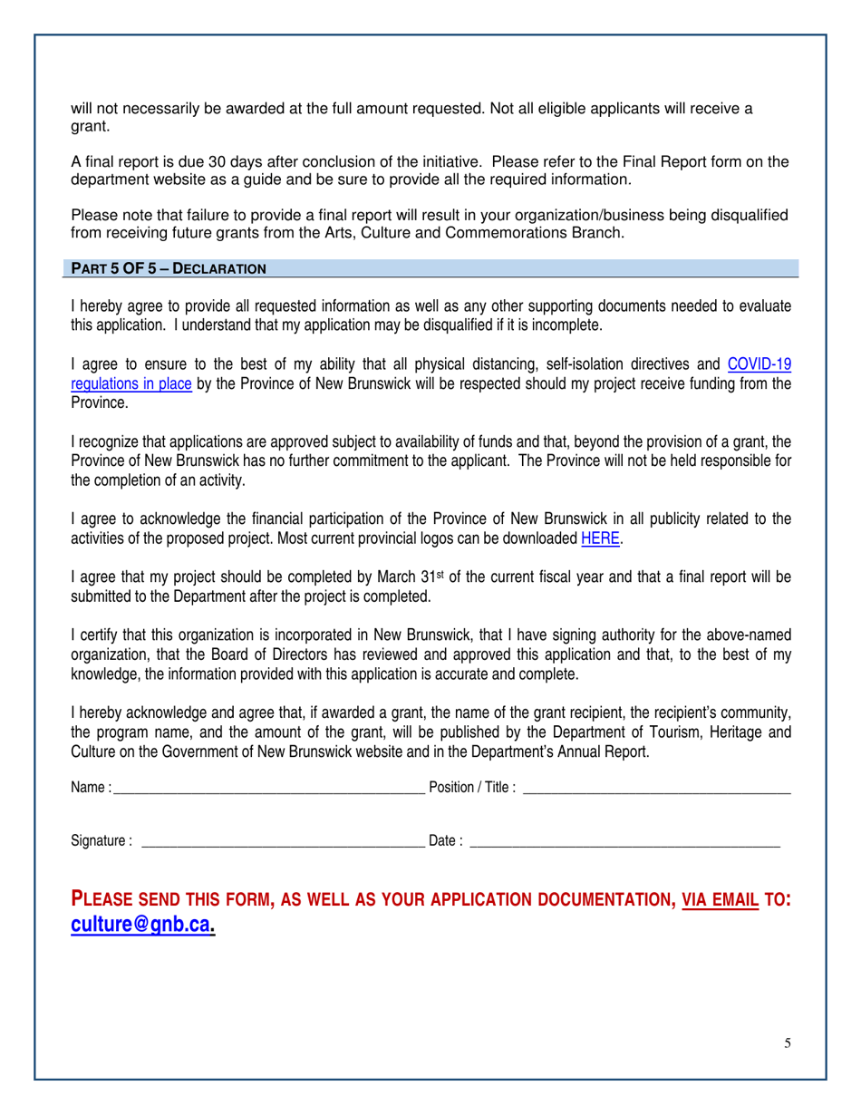 Strategic Initiatives Fund (Sif) Market Access Application - New Brunswick, Canada, Page 5