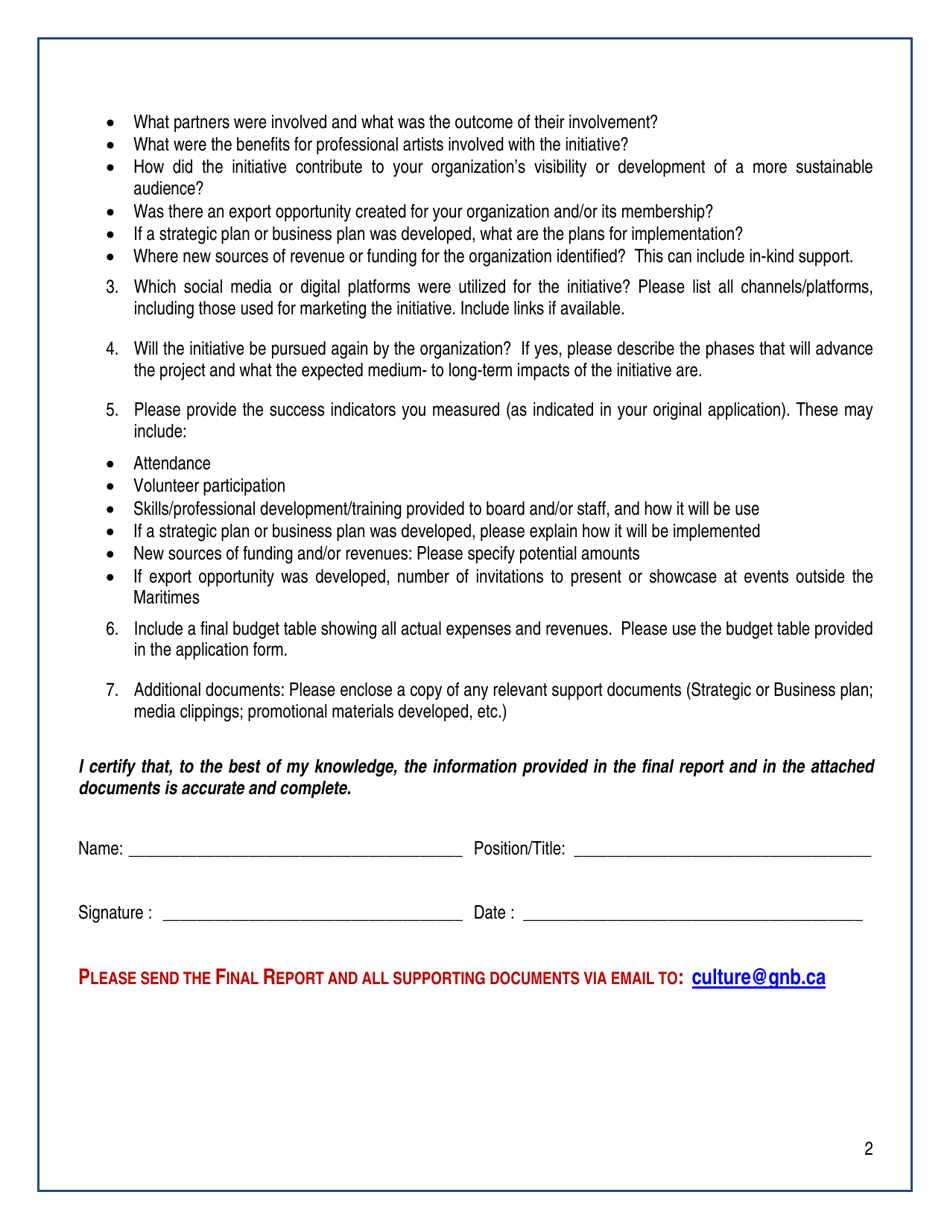 Strategic Initiatives Fund (Sif) Strategic Growth  Development Final Report - New Brunswick, Canada, Page 2