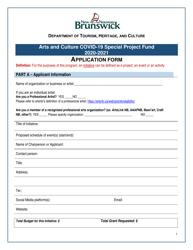 Arts and Culture Covid-19 Special Project Fund Application Form - New Brunswick, Canada
