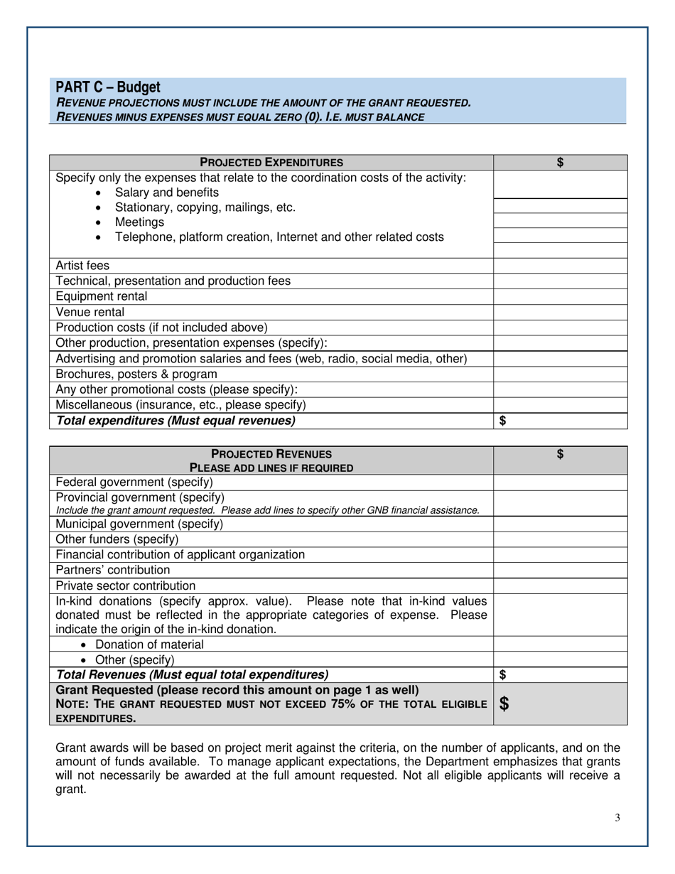 Arts and Culture Covid-19 Special Project Fund Application Form - New Brunswick, Canada, Page 3
