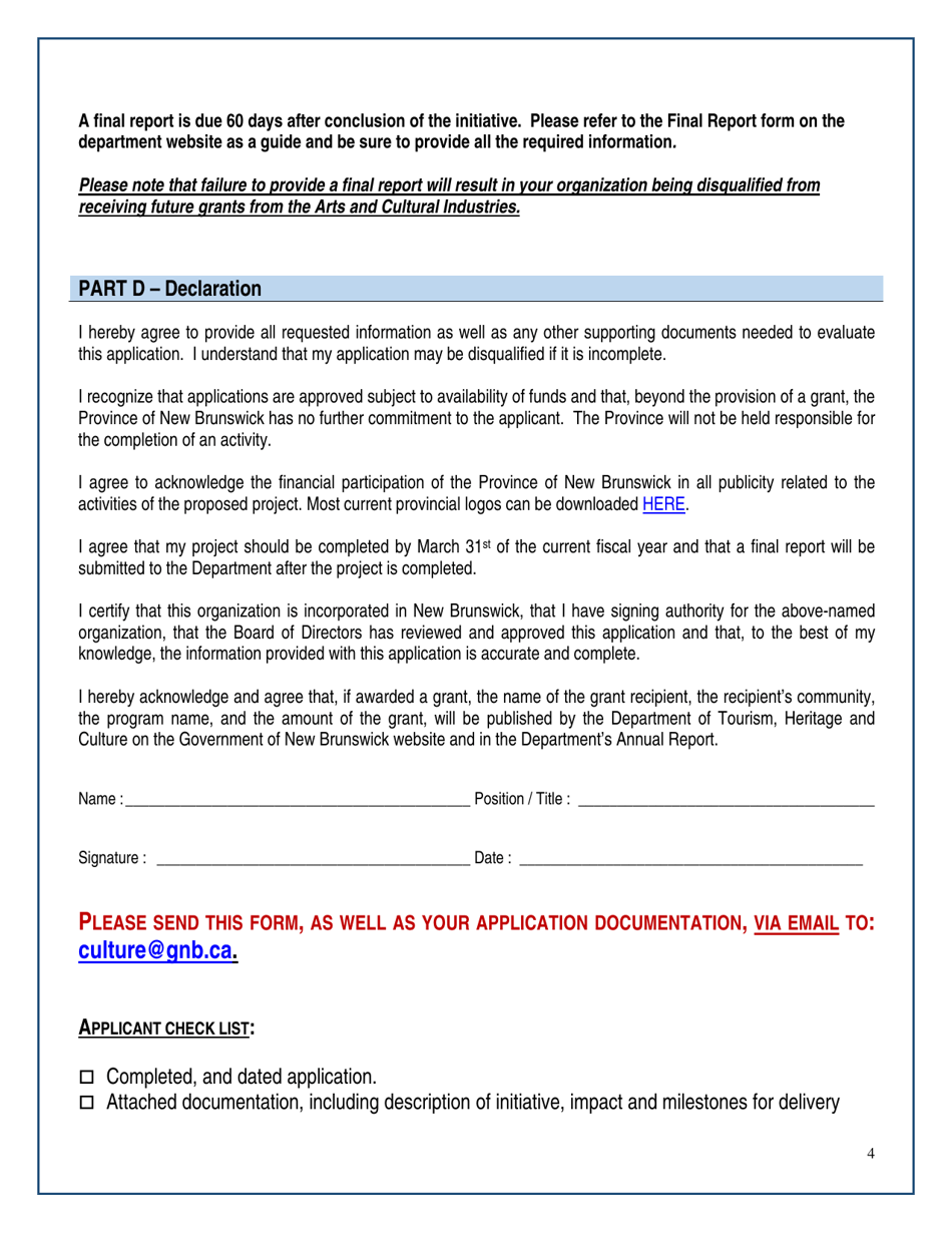 Arts and Culture Covid-19 Special Project Fund Application Form - New Brunswick, Canada, Page 4