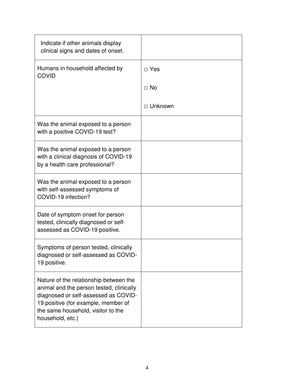 Pan-Canadian Reportable Information Required for Sars-Cov-2 Animal Testing - British Columbia, Canada, Page 4