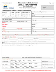 Form FQM-012M-01 &quot;Mammalian Submission Form&quot; - British Columbia, Canada