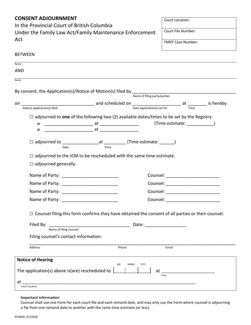 Form PFA920  Printable Pdf