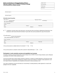 Document preview: Form PFA918 Notice of Intention to Change Existing Child or Spousal Support Due to Covid-19 Income Change - British Columbia, Canada