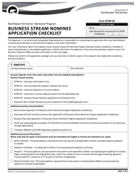 Form NTNP-03 Business Stream Nominee Application Checklist - Northwest Territories, Canada