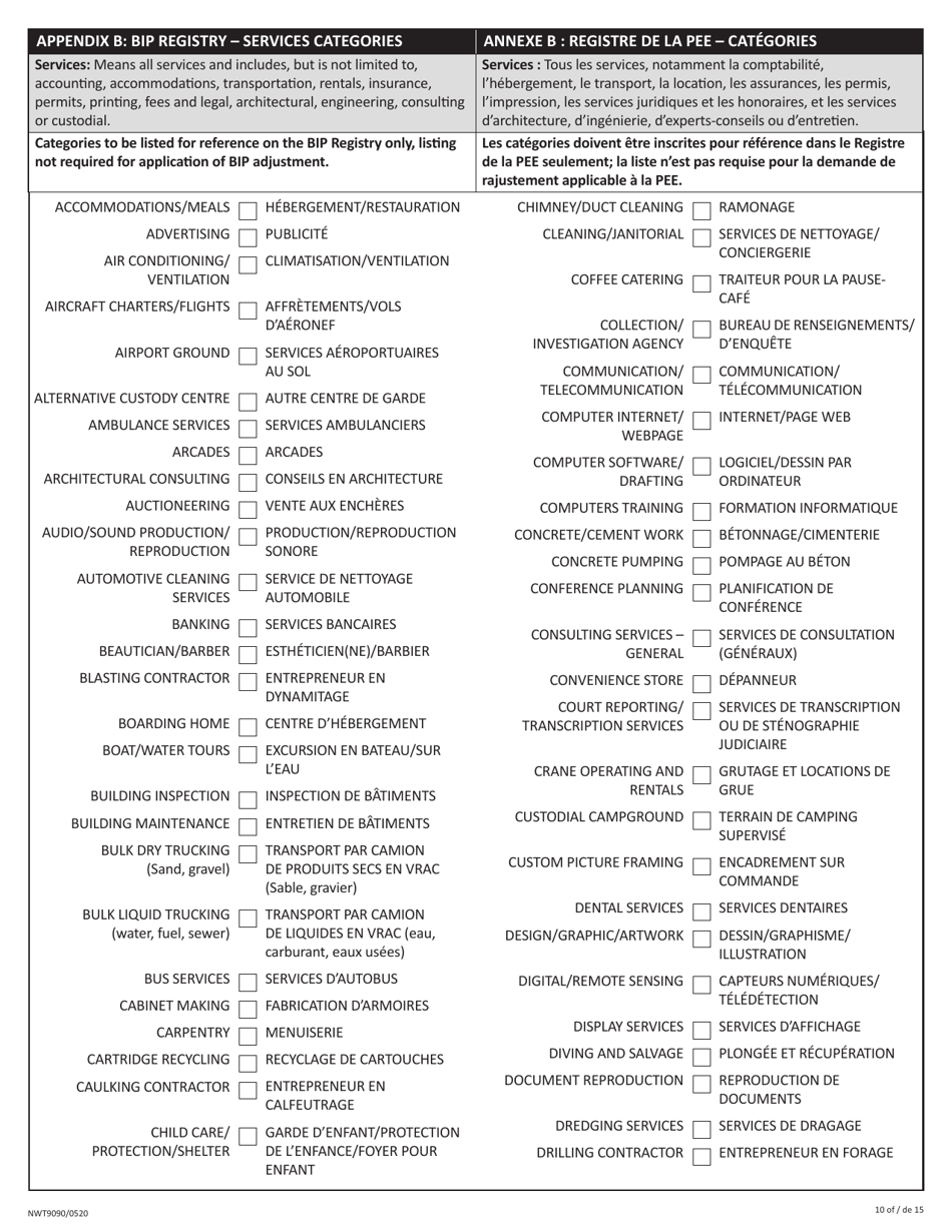 Form NWT9090 Business Incentive Policy (Bip) Application or Update - Northwest Territories, Canada (English / French), Page 10
