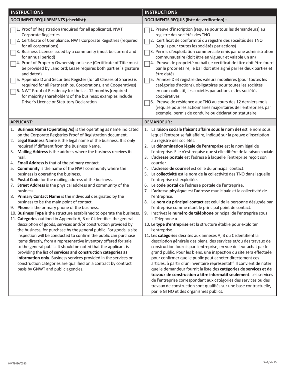 Form NWT9090 Business Incentive Policy (Bip) Application or Update - Northwest Territories, Canada (English / French), Page 3