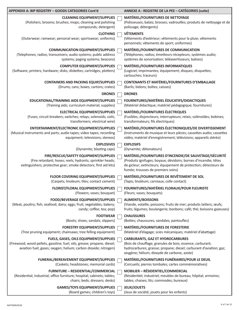 Form NWT9090 Business Incentive Policy (Bip) Application or Update - Northwest Territories, Canada (English / French), Page 6