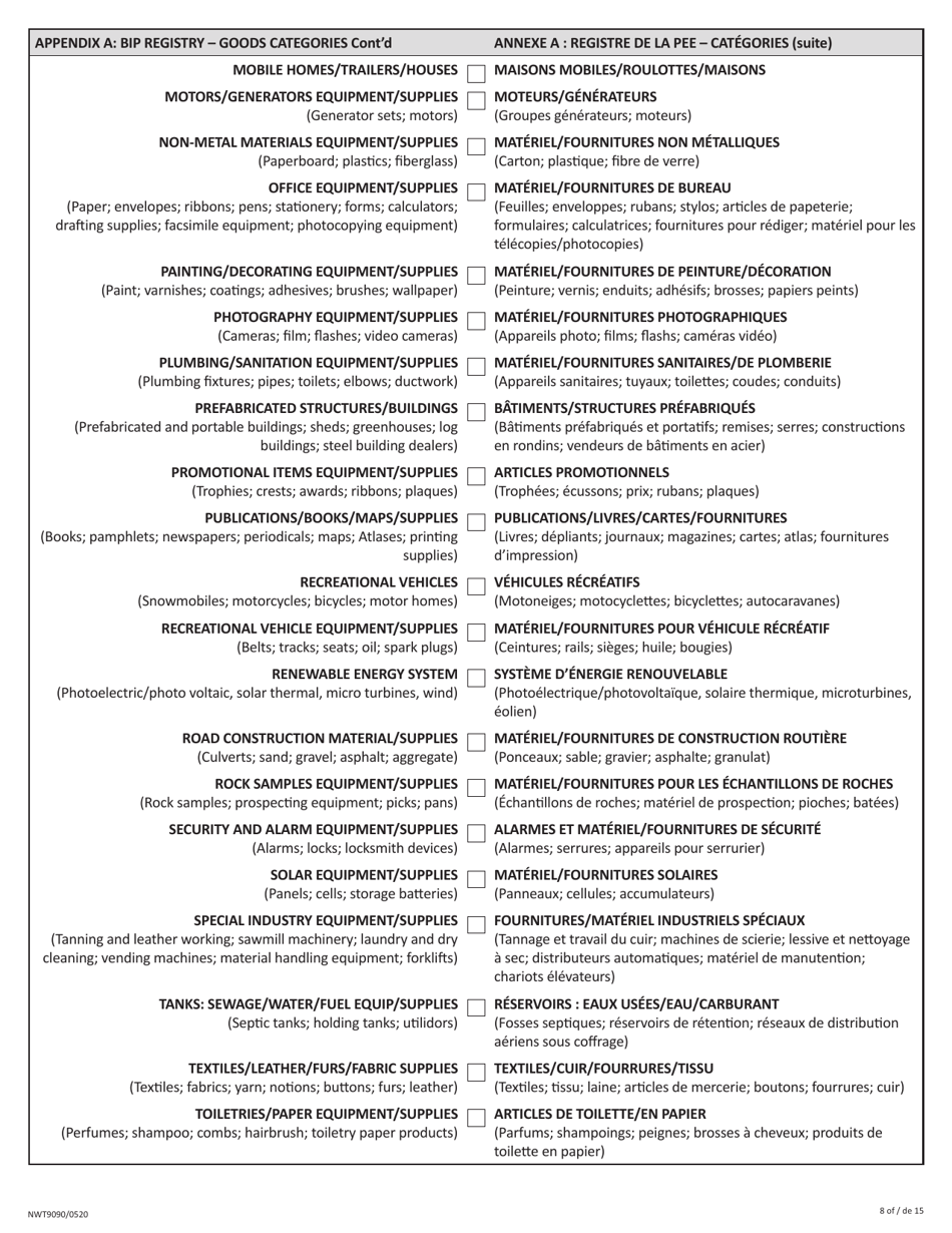 Form NWT9090 Business Incentive Policy (Bip) Application or Update - Northwest Territories, Canada (English / French), Page 8