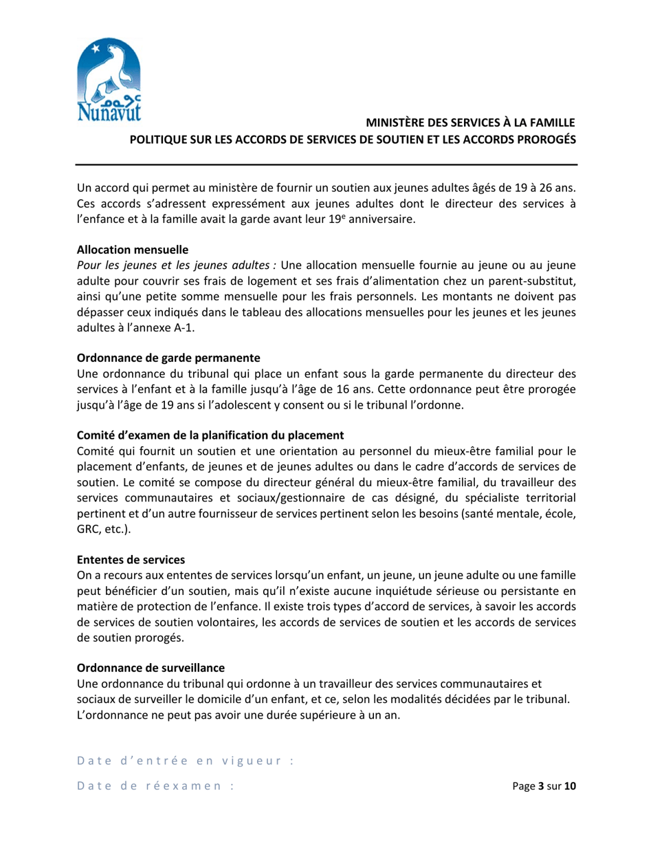 Support Services / Extended Support Agreement Policy - Nunavut, Canada (English / French), Page 3
