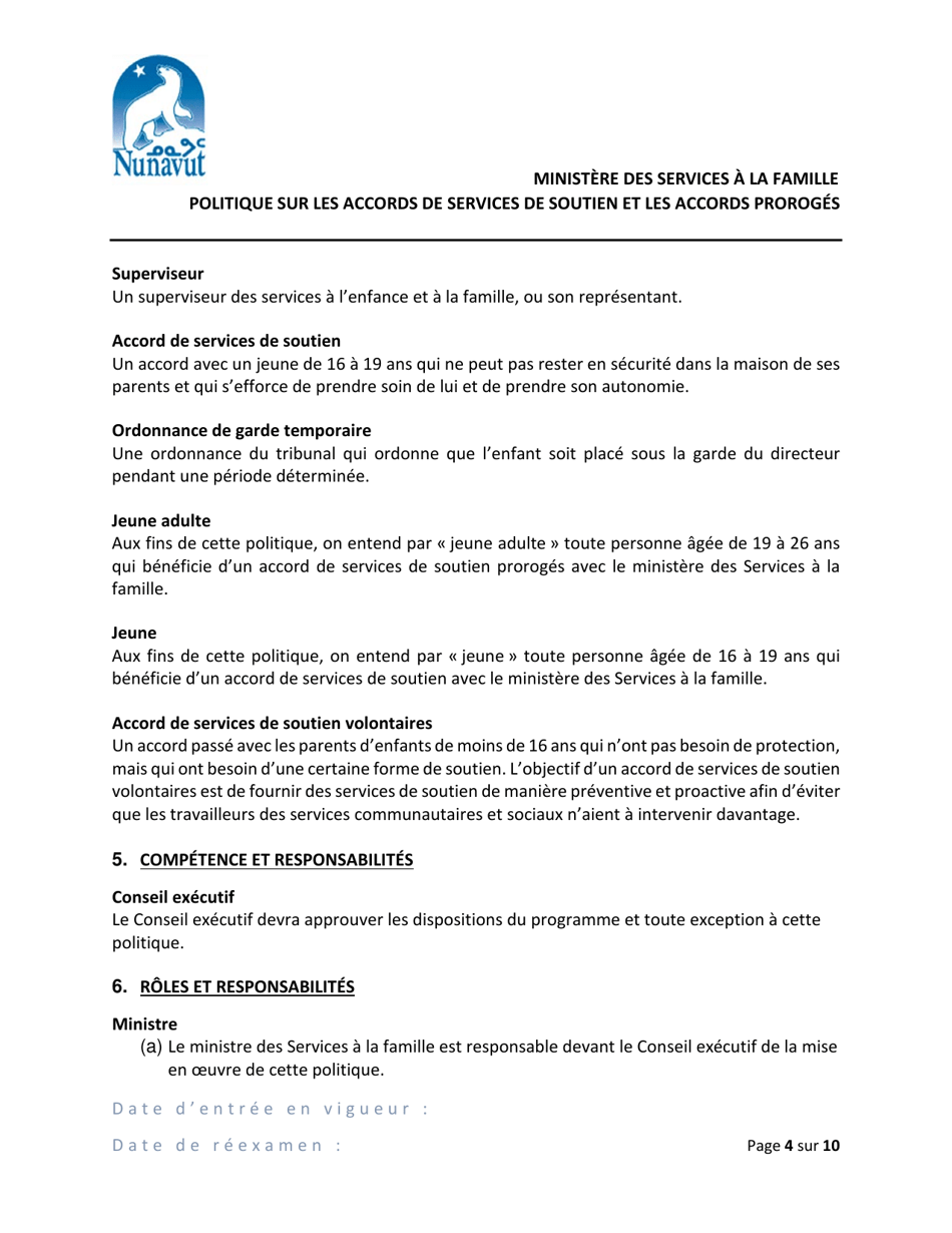 Support Services / Extended Support Agreement Policy - Nunavut, Canada (English / French), Page 4