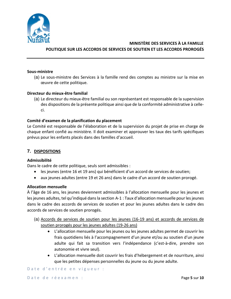 Support Services / Extended Support Agreement Policy - Nunavut, Canada (English / French), Page 5