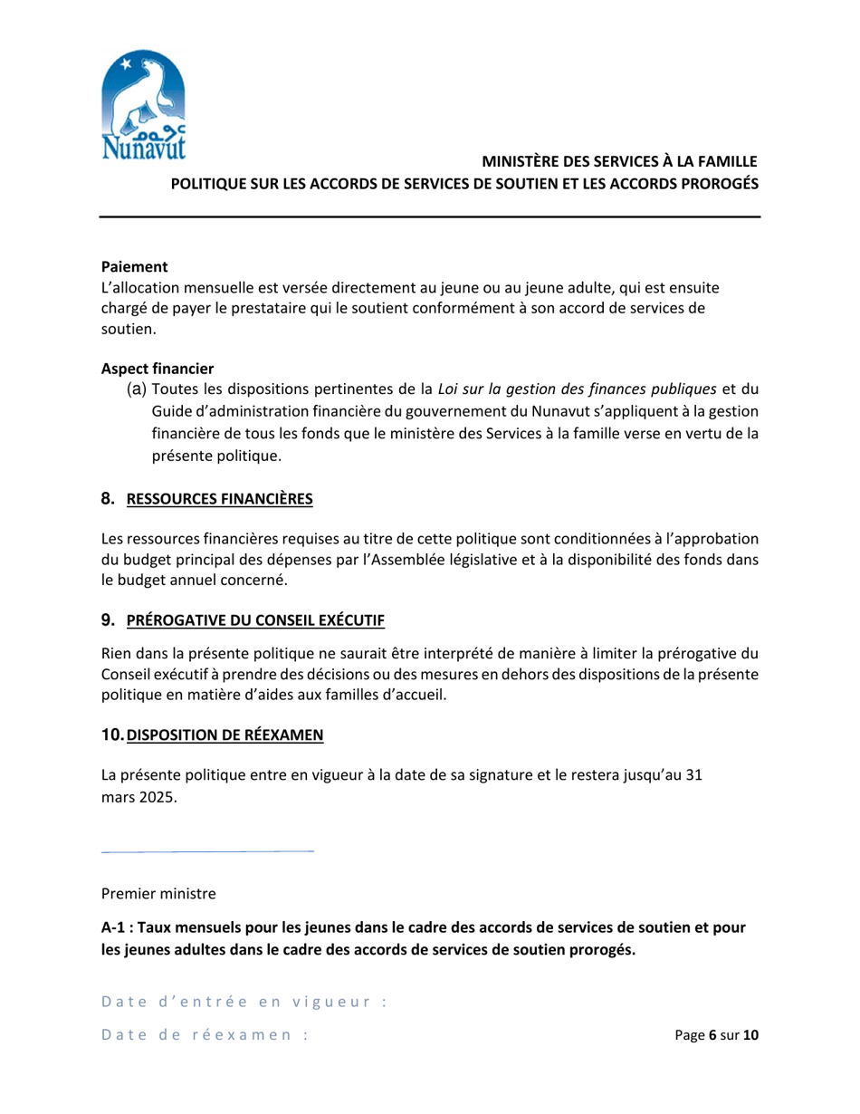 Support Services / Extended Support Agreement Policy - Nunavut, Canada (English / French), Page 6