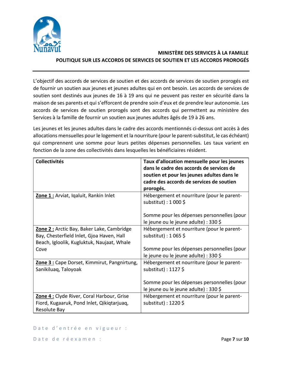 Support Services / Extended Support Agreement Policy - Nunavut, Canada (English / French), Page 7