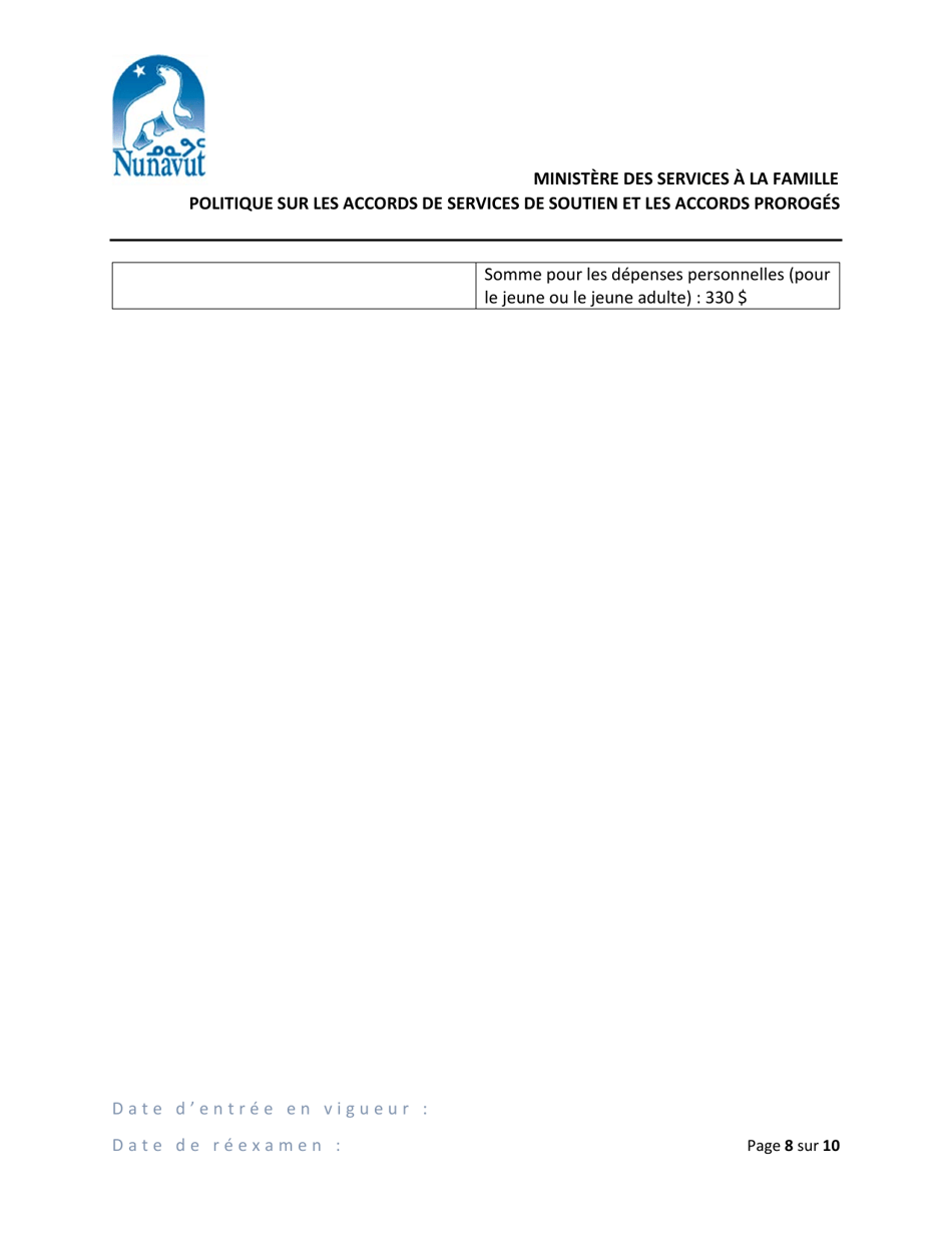 Support Services / Extended Support Agreement Policy - Nunavut, Canada (English / French), Page 8