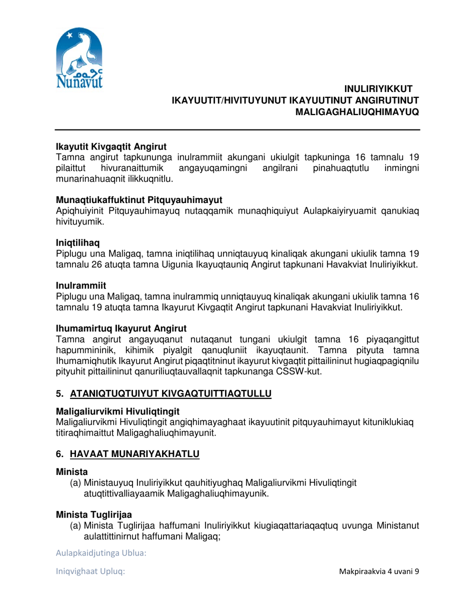 Support Services / Extended Support Agreement Policy - Nunavut, Canada (English / Inuinnaqtun), Page 4