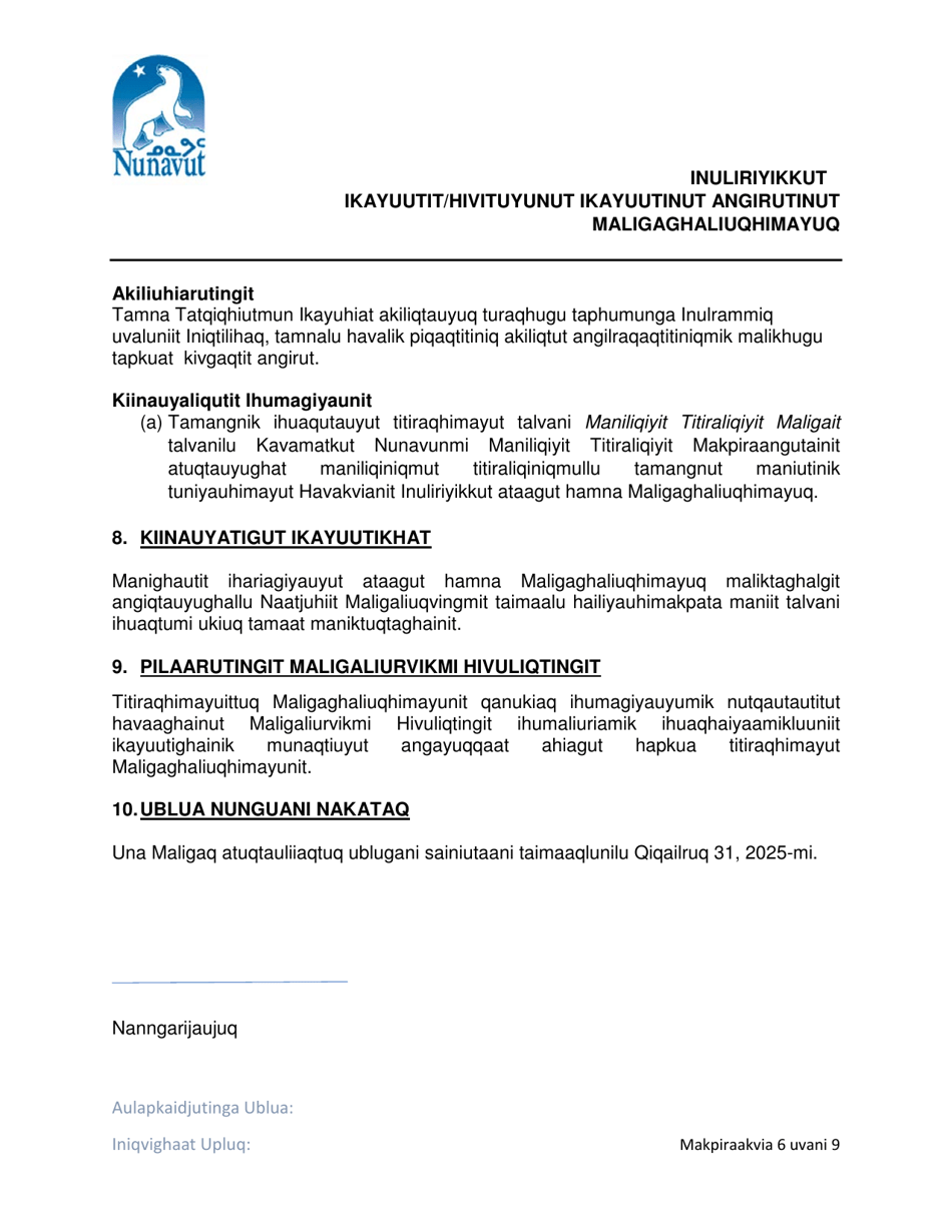 Support Services / Extended Support Agreement Policy - Nunavut, Canada (English / Inuinnaqtun), Page 6