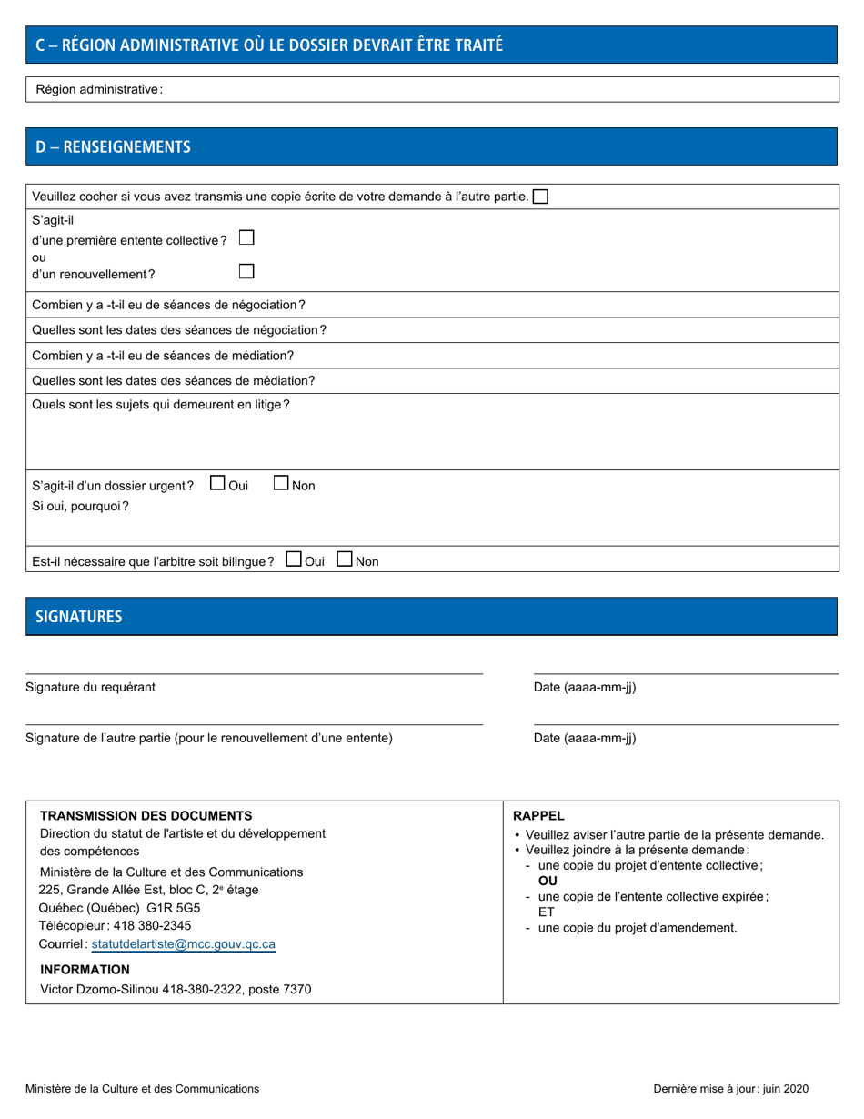 Demande De Designation Dun Arbitre De Differend - Quebec, Canada (French), Page 2