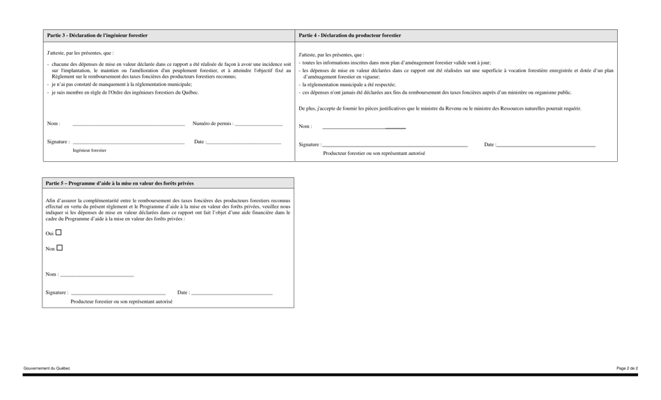 Rapport De Lingenieur Forestier Faisant Etat DES Depenses Pour Le Remboursement DES Taxes Foncieres DES Producteurs Forestiers Reconnus - Quebec, Canada (French), Page 2
