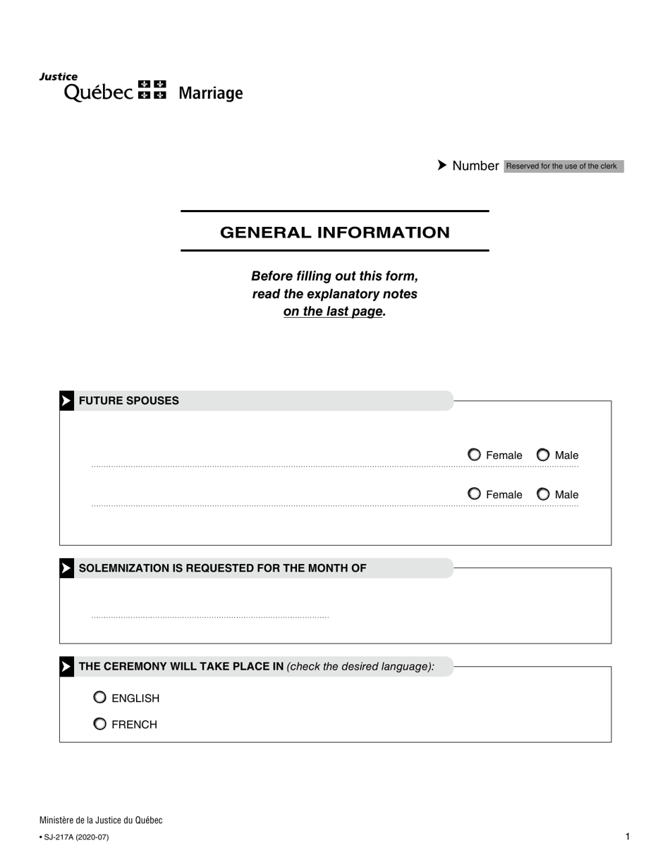 Form SJ-217A Civil Marriage - Quebec, Canada, Page 2