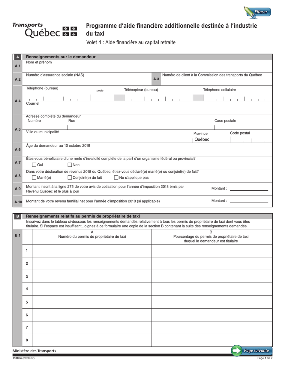 Forme V 3064 Volet 4 Download Fillable Pdf Or Fill Online Programme D Aide Financiere Additionnelle Destinee A L Industrie Du Taxi Aide Financiere Au Capital Retraite Quebec Canada French Templateroller