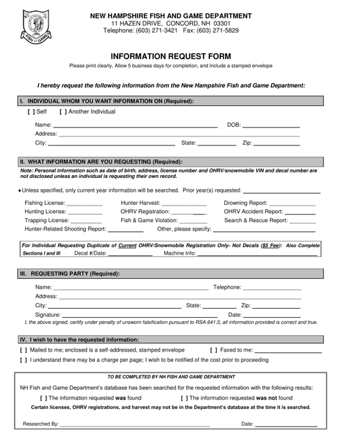 Information Request Form - New Hampshire Download Pdf