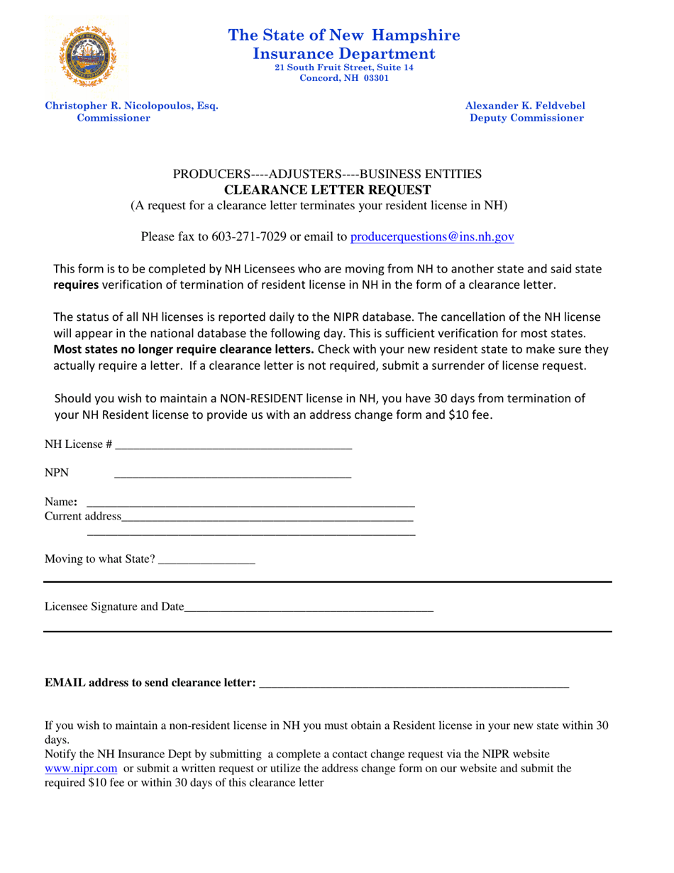 New Hampshire Clearance Letter Request Fill Out Sign Online And Download Pdf Templateroller 1632