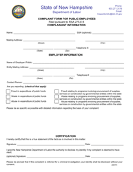 Document preview: Complaint Form for Public Employees - New Hampshire