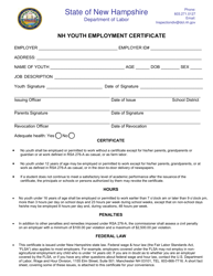 Nh Youth Employment Certificate - New Hampshire, Page 2