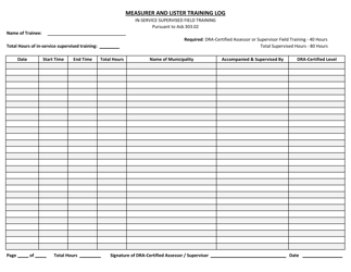 Document preview: Measurer and Lister Training Log - New Hampshire